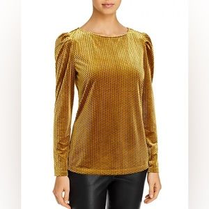 Tahari Women’s Gold Metallic Polka Dot Velvet Long Sleeve Blouse - New Condition